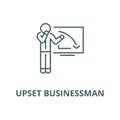 Upset businessman, graph down vector line icon, linear concept, outline sign, symbol Royalty Free Stock Photo