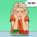 Upset Child with Plate of Fresh Vegetables. Healthy Eating. Pop Art retro illustration