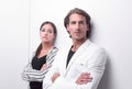 Upset couple leaning on a white wall Royalty Free Stock Photo