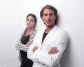 Upset couple leaning on a white wall Royalty Free Stock Photo