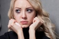 Upset crying woman. tragic expression. Royalty Free Stock Photo