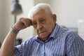 Upset elderly male feel desperate tired having mental health problems