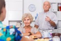 Upset elderly pair having tough talk with girl Royalty Free Stock Photo