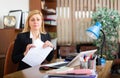Upset female employee manager at working place Royalty Free Stock Photo