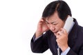 Upset, frustrated manager receiving bad news via telephone call Royalty Free Stock Photo