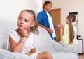 Upset girl is jealous sister of stepbrother Royalty Free Stock Photo