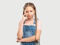 Upset girl portrait offended child looking down Royalty Free Stock Photo