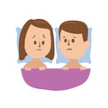 Upset girl and puzzled boy lying in bad facig sexul problem. Isolated flat illustration on a white backgroud. Cartoon