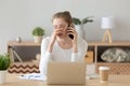 Upset girl receive bad news talking on cellphone Royalty Free Stock Photo