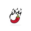 Upset hot red chilli pepper logo icon with flame cartoon illustration style character mascot Royalty Free Stock Photo