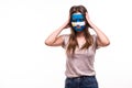 Upset loser fan support of Argentina national team with painted face isolated on white background