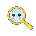 Upset magnifying glass, cute not found symbol and unsuccessful search.Zoom for 404 icon, no suitable results