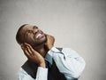 Upset man asking neighbor to stop making loud noise Royalty Free Stock Photo