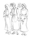 Five wise and five foolish virgins. Pencil drawing