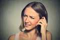 Upset sad annoyed unhappy woman talking on cell phone Royalty Free Stock Photo