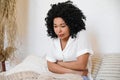 upset sick african american woman feeling acute stomach pain Royalty Free Stock Photo