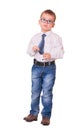 Upset small kid on white Royalty Free Stock Photo