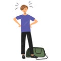 Upset teenager. The boy is going through hard times, quarrels with parents, conflicts, problems at school. Packed a bag Royalty Free Stock Photo