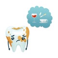 Upset tooth character with wine, coffee, cigarette stains cartoon vector illustration Royalty Free Stock Photo