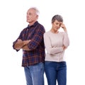 Upset, unhappy and senior couple in studio for stressed, frustrated and marriage problems with white background Royalty Free Stock Photo