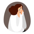 Upset woman is crying vector illustration. Influenza, allergy or sadness concept