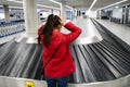 Upset Woman Lost Baggage While Traveling Royalty Free Stock Photo