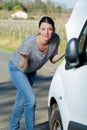 upset woman nervous after car incident Royalty Free Stock Photo