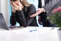 Upset woman crying in office. Getting fired from job. Royalty Free Stock Photo