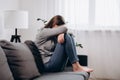 Upset young brunette woman expression face thinking about problem, difficulty, feeling failure and exhausted, suffering from Royalty Free Stock Photo