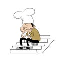 Upset young cook sitting on stairs