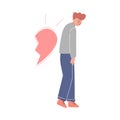 Upset Young Man with Part of Broken Heart, Breakup, Divorce Vector Illustration