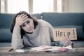 Upset young woman asking for help in paying bills Mortgage home or business finance problems Royalty Free Stock Photo