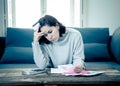 Upset young woman stressed about credit card debts and payments not happy accounting finances Royalty Free Stock Photo