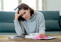 Upset young woman stressed about credit card debts and payments not happy accounting finances Royalty Free Stock Photo