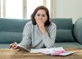 Upset young woman stressed about credit card debts and payments not happy accounting finances Royalty Free Stock Photo