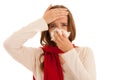 Upset young woman suffering from influenza at home Royalty Free Stock Photo