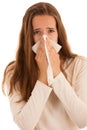 Upset young woman suffering from influenza at home Royalty Free Stock Photo