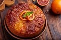 Upside down biscuit cake with caramelized bloody oranges