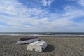 2 upside down boats by the beach Royalty Free Stock Photo