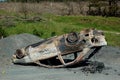 Upside down burnt-out car Royalty Free Stock Photo