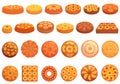 Upside-down cake icons set cartoon vector. Tart food