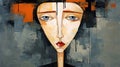 Upside Down Digital Art A Cubist Portrait Of A Female Face With Intense Emotional Expression