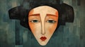 Upside Down Digital Art: Neocubist Portrait Of A Woman With Expressive Round Face