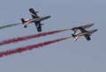 Planes jet upside down flight at the italian tricolor arrows air show Royalty Free Stock Photo