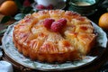 Upside-down pineapple cake with berries, an inviting image for recipes and dessert blogs. Royalty Free Stock Photo