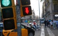 Upside down traffic lights after disturbs in Barcelona