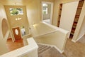 Upstairs hallway with staircase. Panoramic view