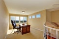 Upstairs home office interior design in yellow tones.