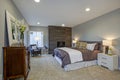 Upstairs stunning master bedroom with fireplace and private deck Royalty Free Stock Photo