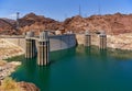 Upstream face of Hoover Dam, Lake Mead with intake towers Royalty Free Stock Photo